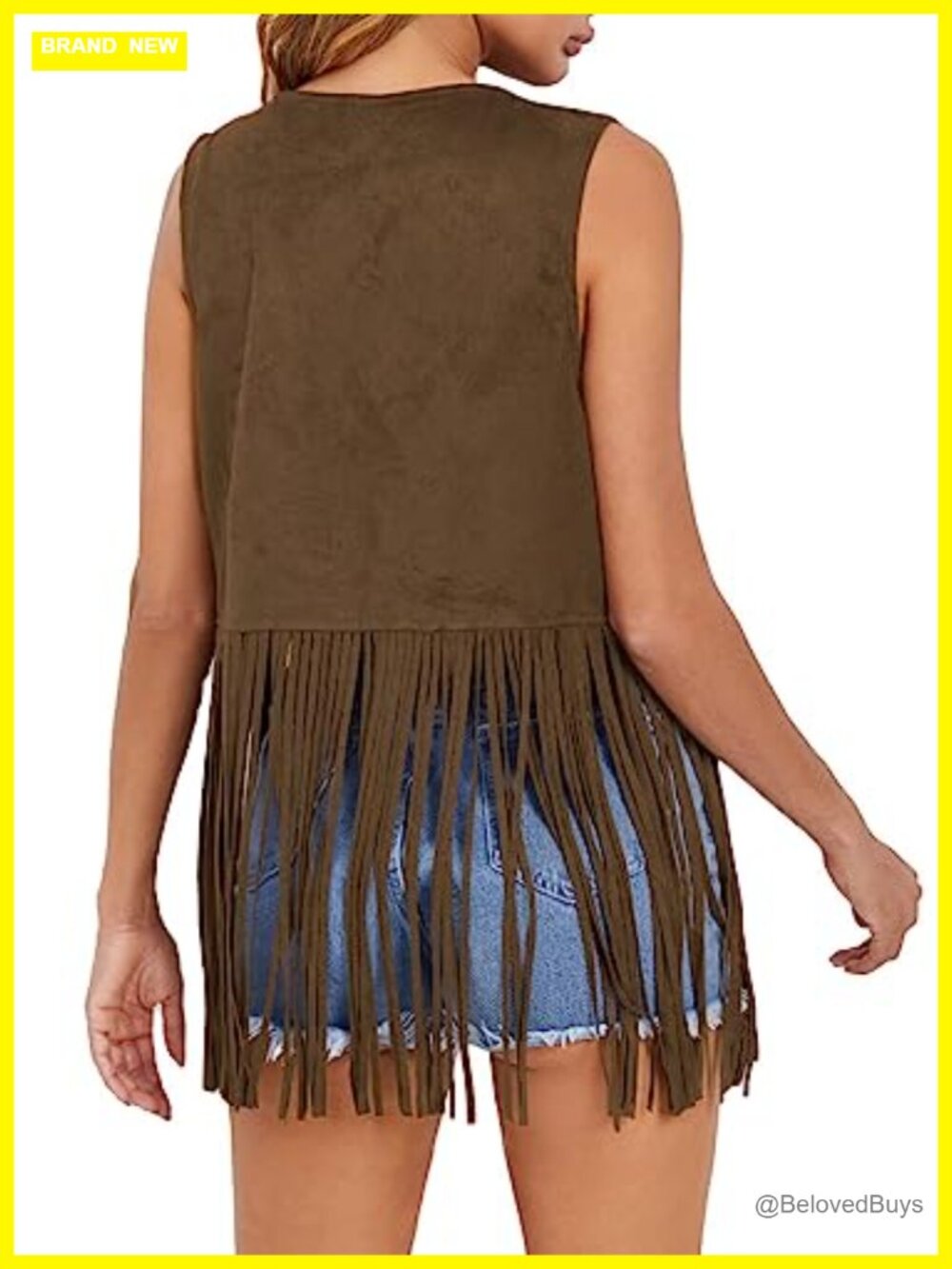 Faux Suede Fringe Vest Sleeveless Tassel Western Cowgirl Outerwear - Picture 2 of 7